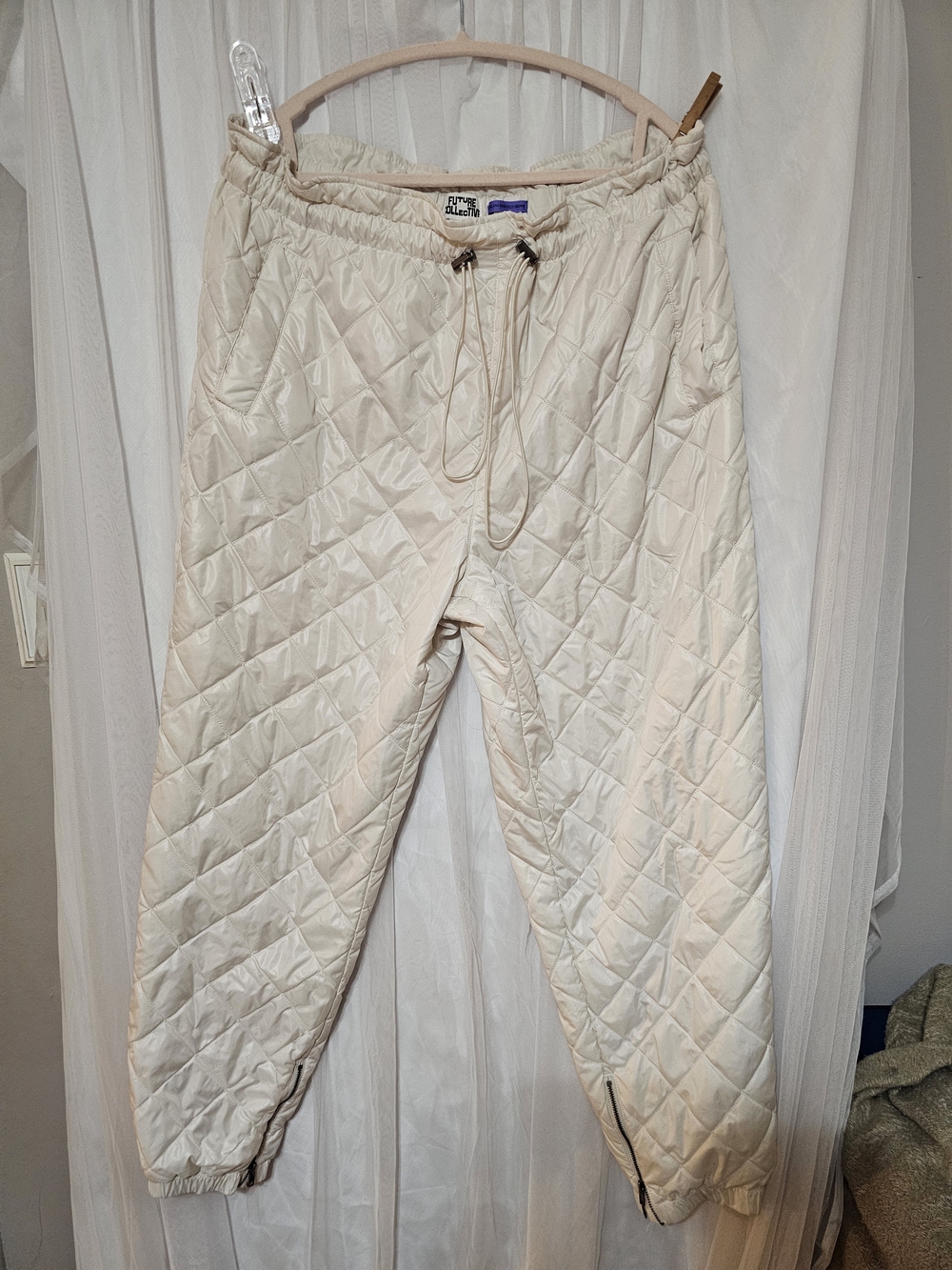 Quilted Cream Jogger Pants with Drawstring Waist by Blue Blue
